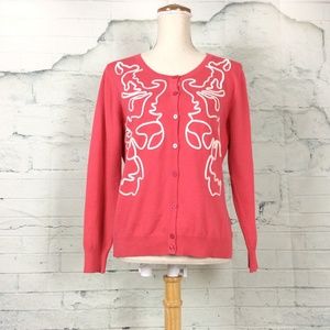 Top Knits Pink & White Button Up Cardigan